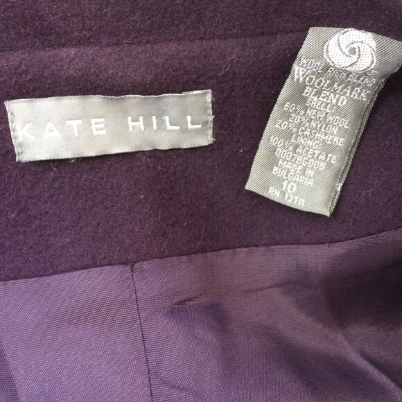Kate Hill Vintage USA Wool Cashmere Blazer Wine Purple Size 10 Patch Pockets - Picture 4 of 4